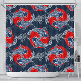 Koi Fish Carp Fishs Hand Drawn Japanese Art Shower Curtain Fulfilled In US
