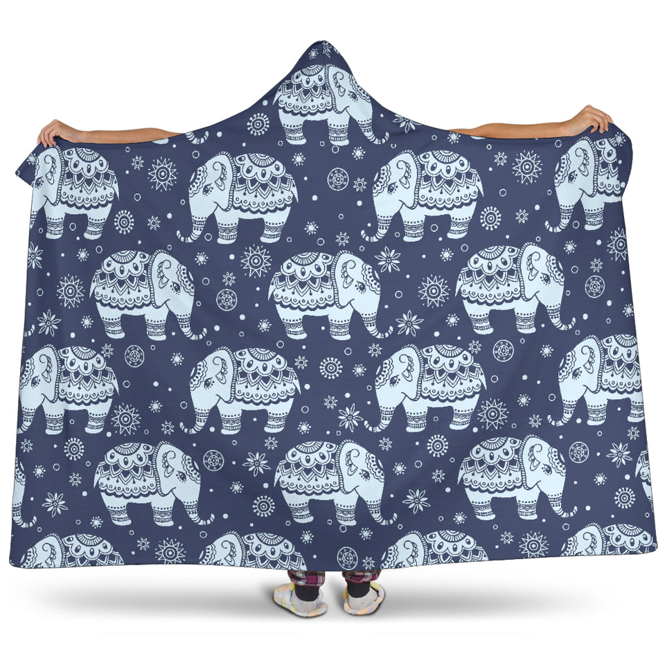 Elephant Tribal Design Pattern Hooded Blanket
