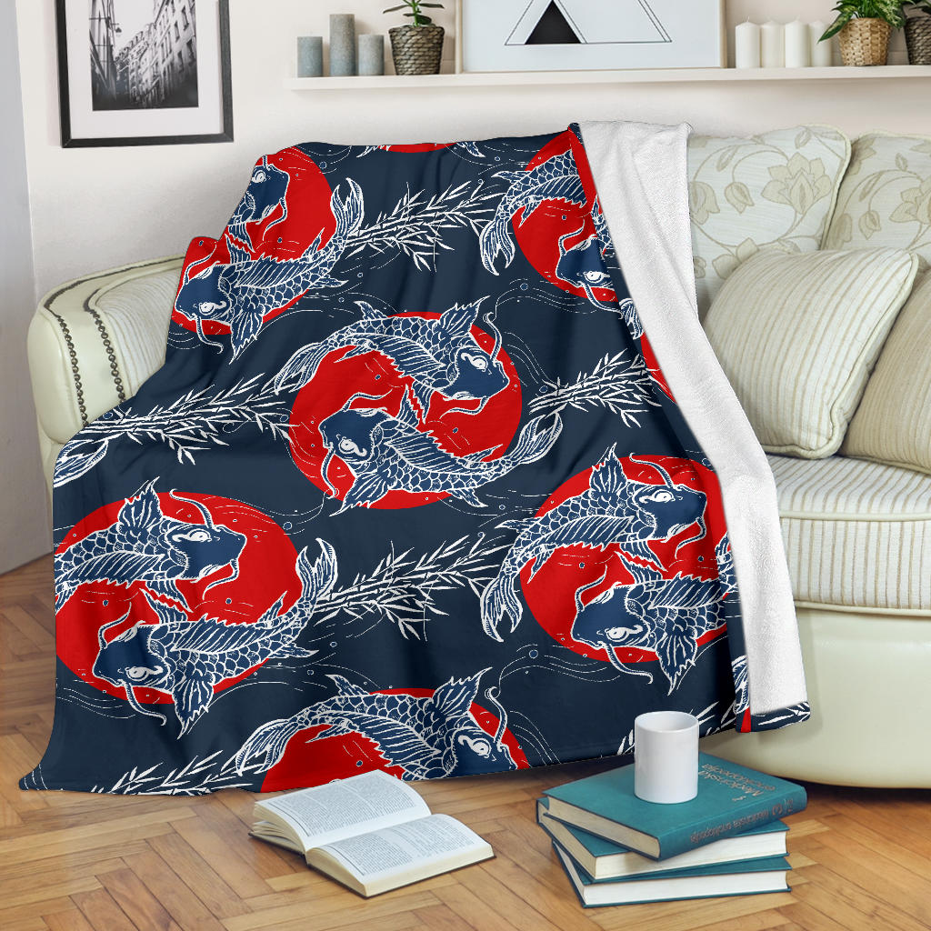 Koi Fish Carp Fishs Hand Drawn Japanese Art Premium Blanket