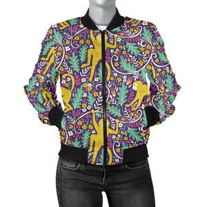 Cute Yellow Monkey Leaves Pattern Women'S Bomber Jacket