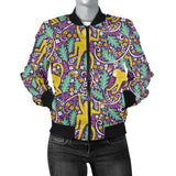 Cute Yellow Monkey Leaves Pattern Women'S Bomber Jacket