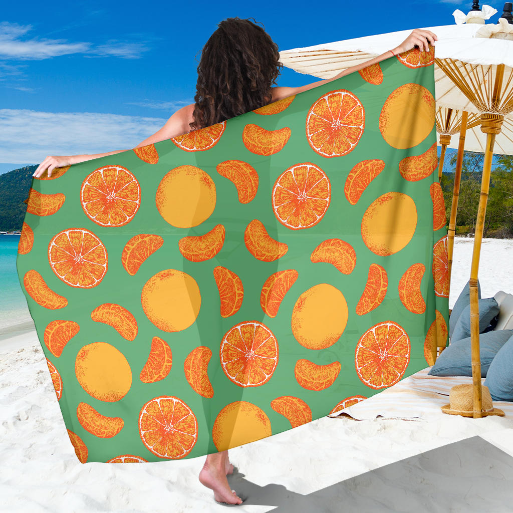 Orange Fruit Pattern Green Background Sarong