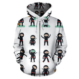 Cute Ninja Katana Sword Pattern Zip Up Hoodie