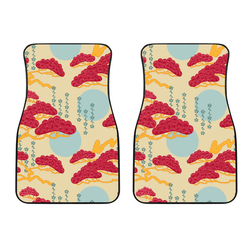 Red Bonsai Gray Sun Japanese Pattern  Front Car Mats