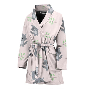 Cute Raccoons Leaves Pattern Women'S Bathrobe