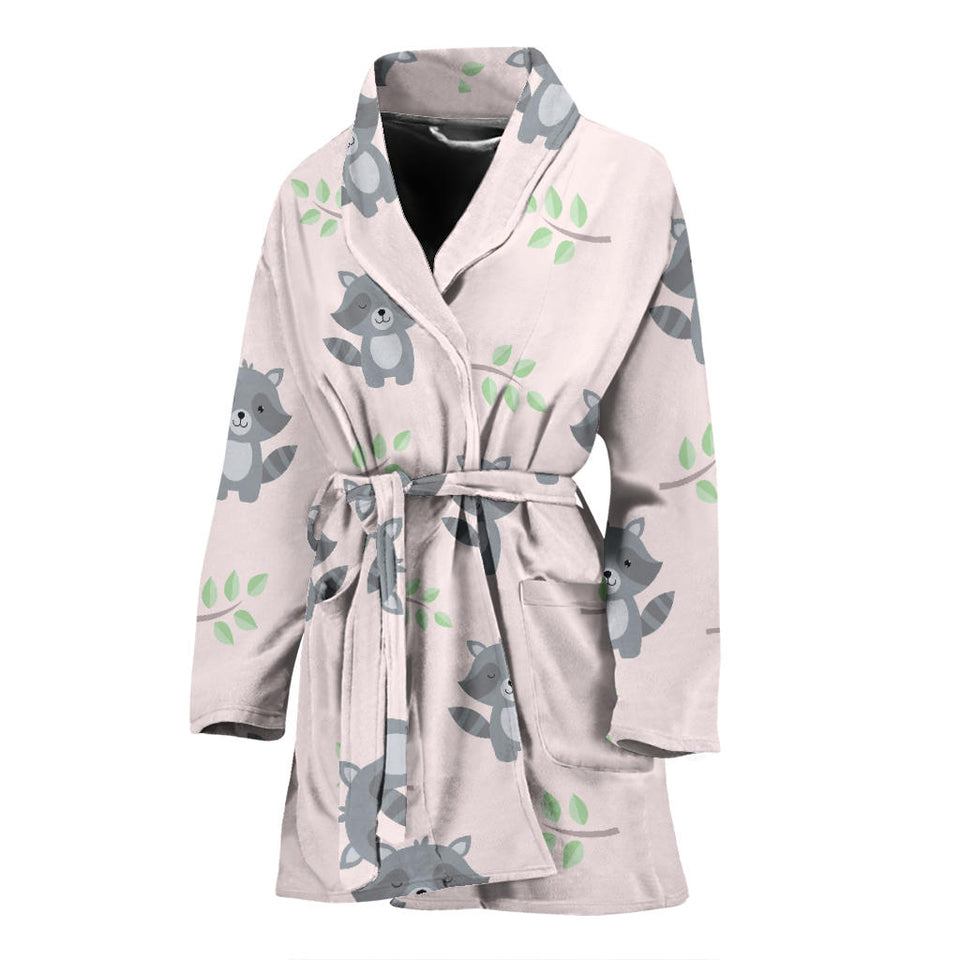 Cute Raccoons Leaves Pattern Women'S Bathrobe