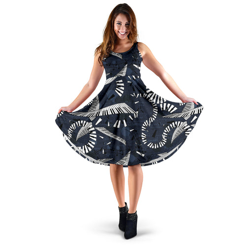 Piano Pattern Print Design 02 Sleeveless Midi Dress
