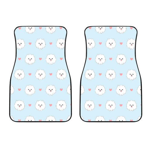 White Cute Pomeranian Pattern Front Car Mats