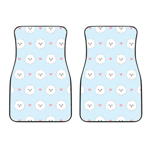 White Cute Pomeranian Pattern Front Car Mats