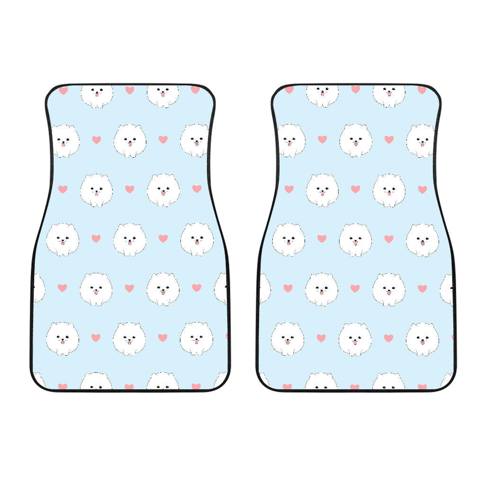 White Cute Pomeranian Pattern Front Car Mats