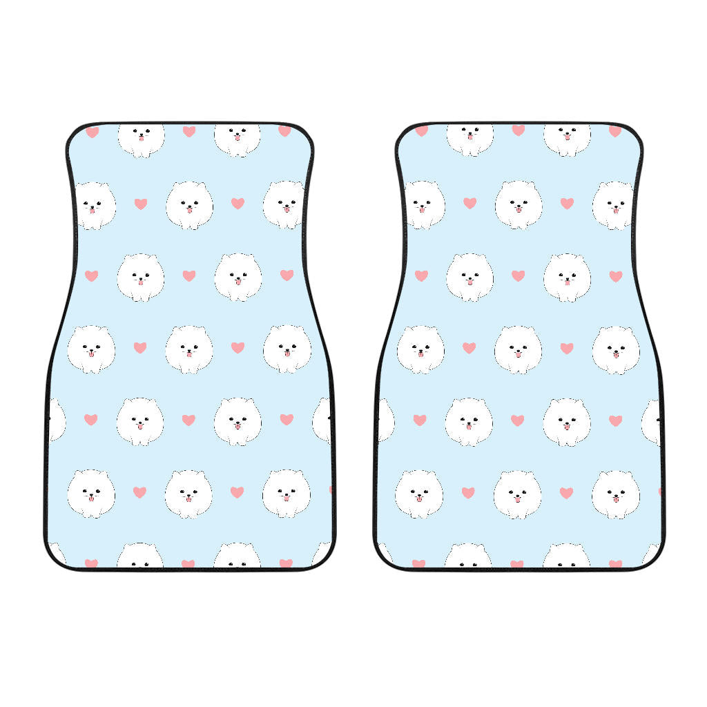White Cute Pomeranian Pattern Front Car Mats