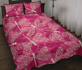 Beautiful dragonfly pink background Quilt Bed Set