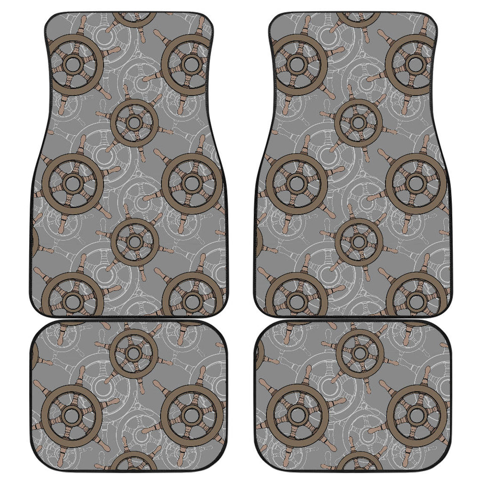 Nautical Wood Steering Wheel Pattern Front And Back Car Mats