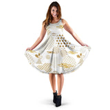 Beautiful Gold Japanese Pattern Sleeveless Midi Dress