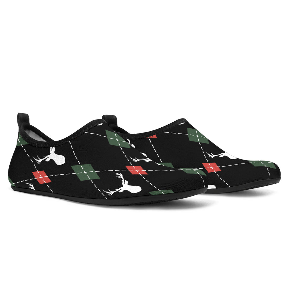 Deer Christmas New Year Pattern Argyle Aqua Shoes