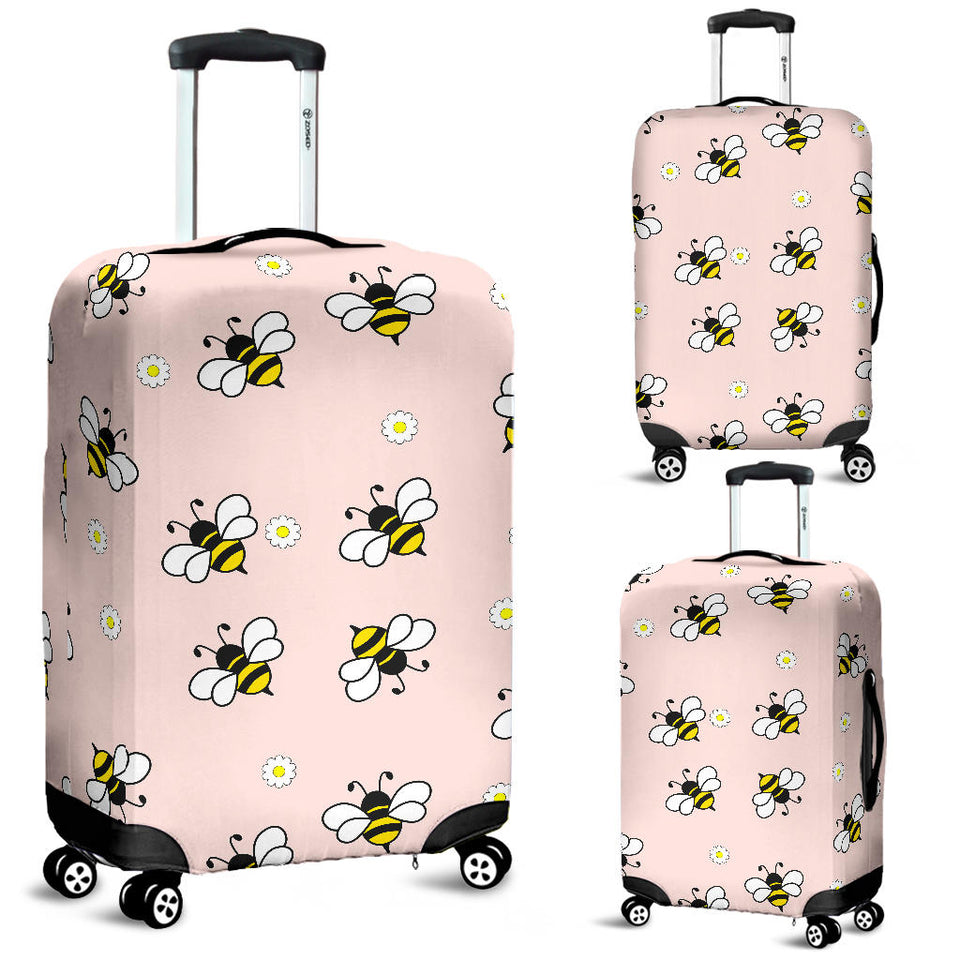 Cute Bee Flower Pattern Pink Background Luggage Covers