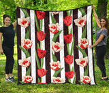 Red And White Tulips Pattern Premium Quilt