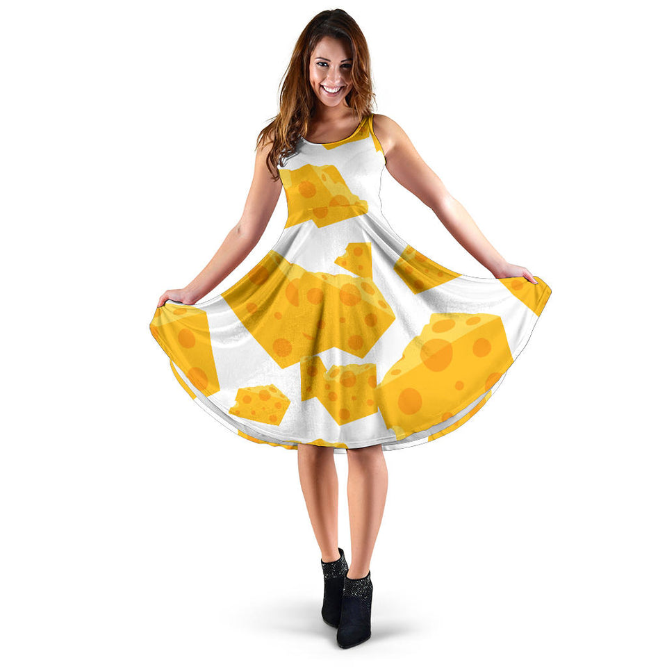 Cheese Slice Pattern Sleeveless Midi Dress