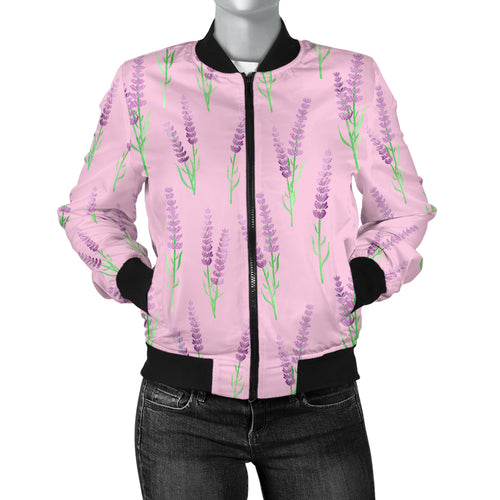 Lavender Pattern Pink Background Women'S Bomber Jacket