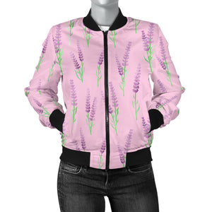 Lavender Pattern Pink Background Women'S Bomber Jacket