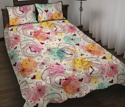 Clock butterfly pattern Quilt Bed Set