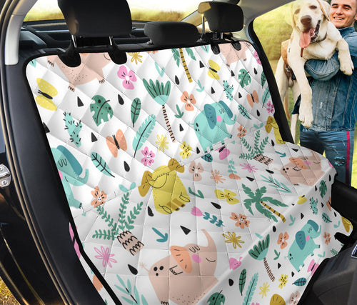 Cute Elephants Palm Tree Flower Butterfly Pattern Dog Car Seat Covers