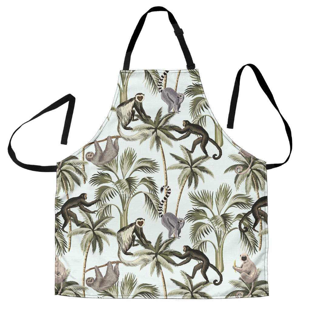 Monkey Sloth Lemur Palm Trees Pattern Adjustable Apron