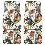 Monkey Red Hibiscus Flower Palm Leaves Floral Pattern Front And Back Car Mats