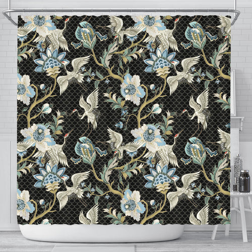 Japanese Crane Ornament Elements Shower Curtain Fulfilled In US