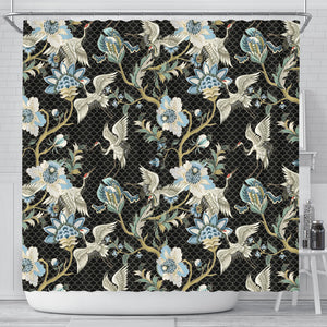 Japanese Crane Ornament Elements Shower Curtain Fulfilled In US