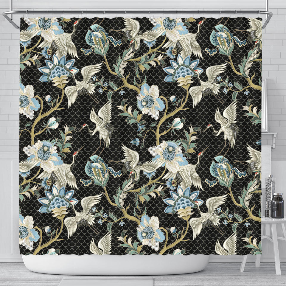 Japanese Crane Ornament Elements Shower Curtain Fulfilled In US