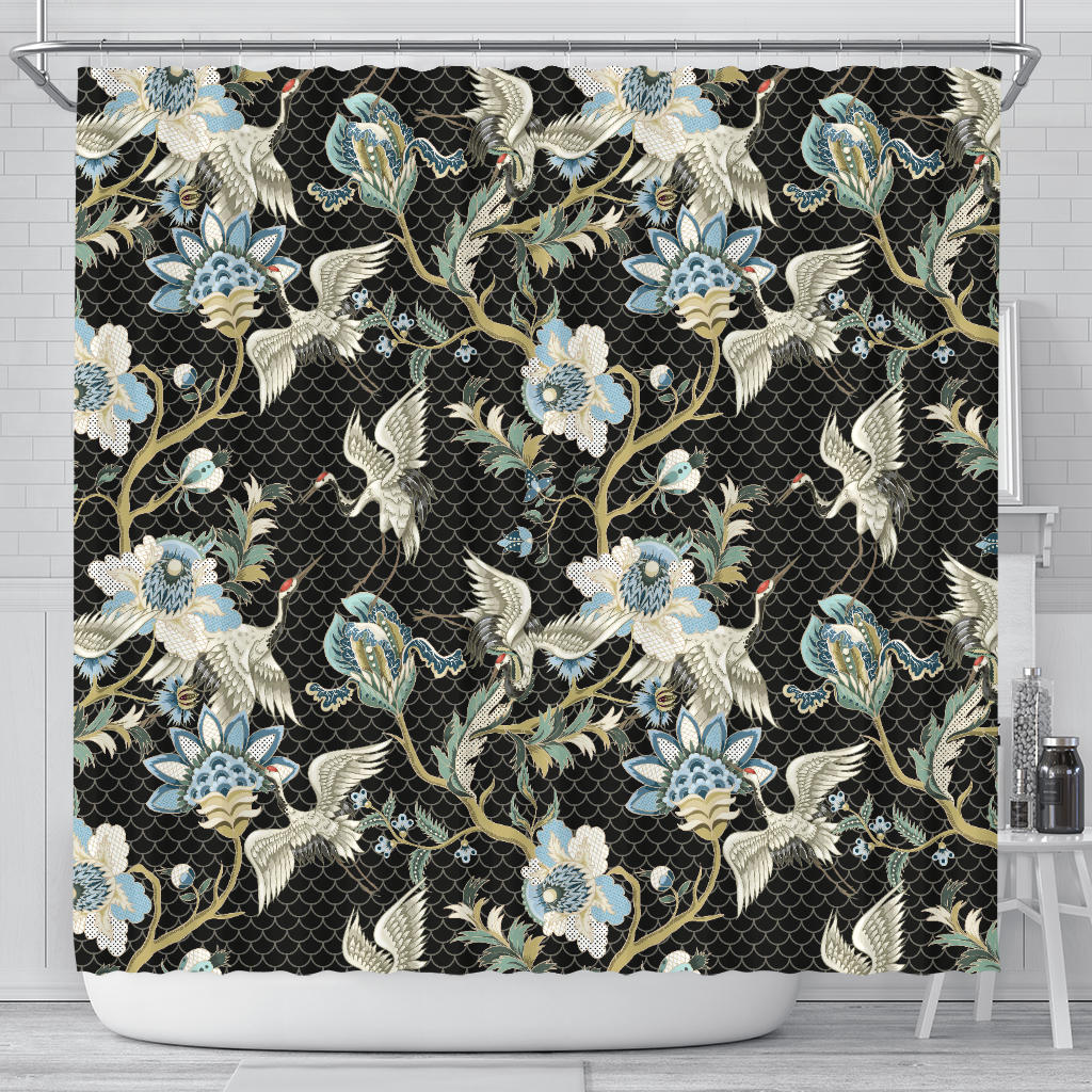 Japanese Crane Ornament Elements Shower Curtain Fulfilled In US