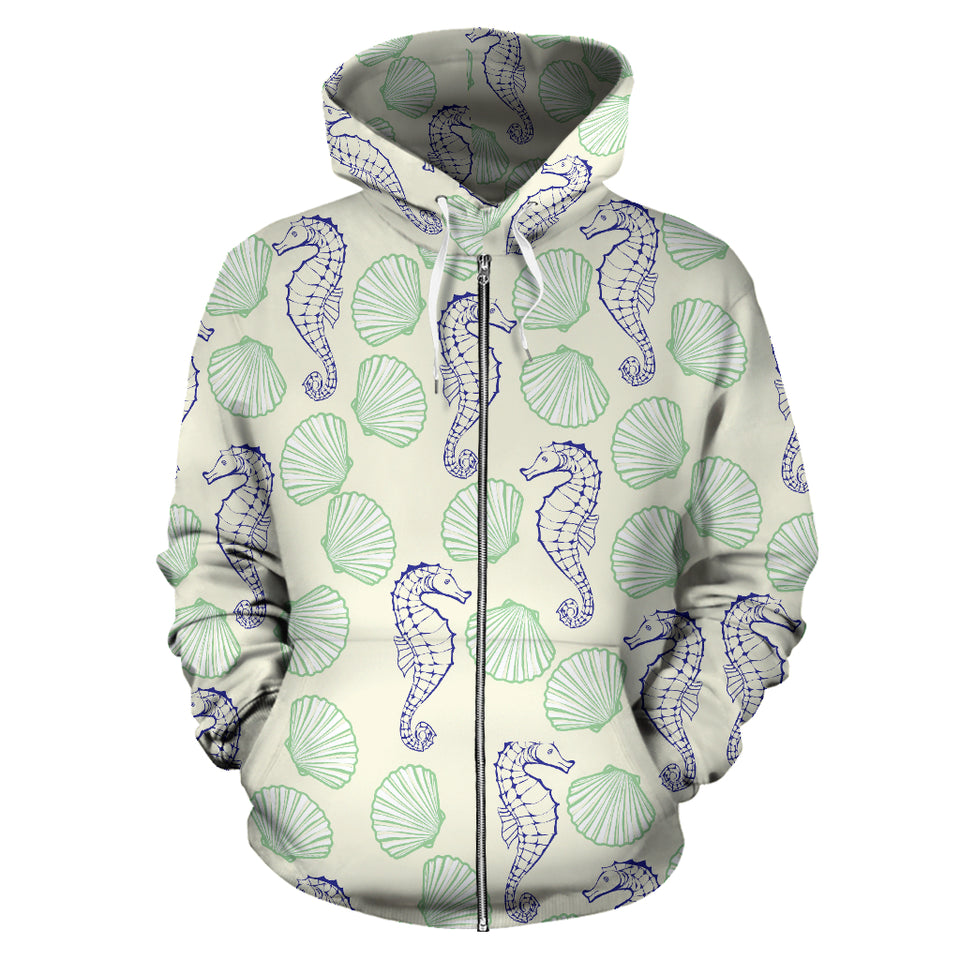 Seahorse Shell Pattern Zip Up Hoodie
