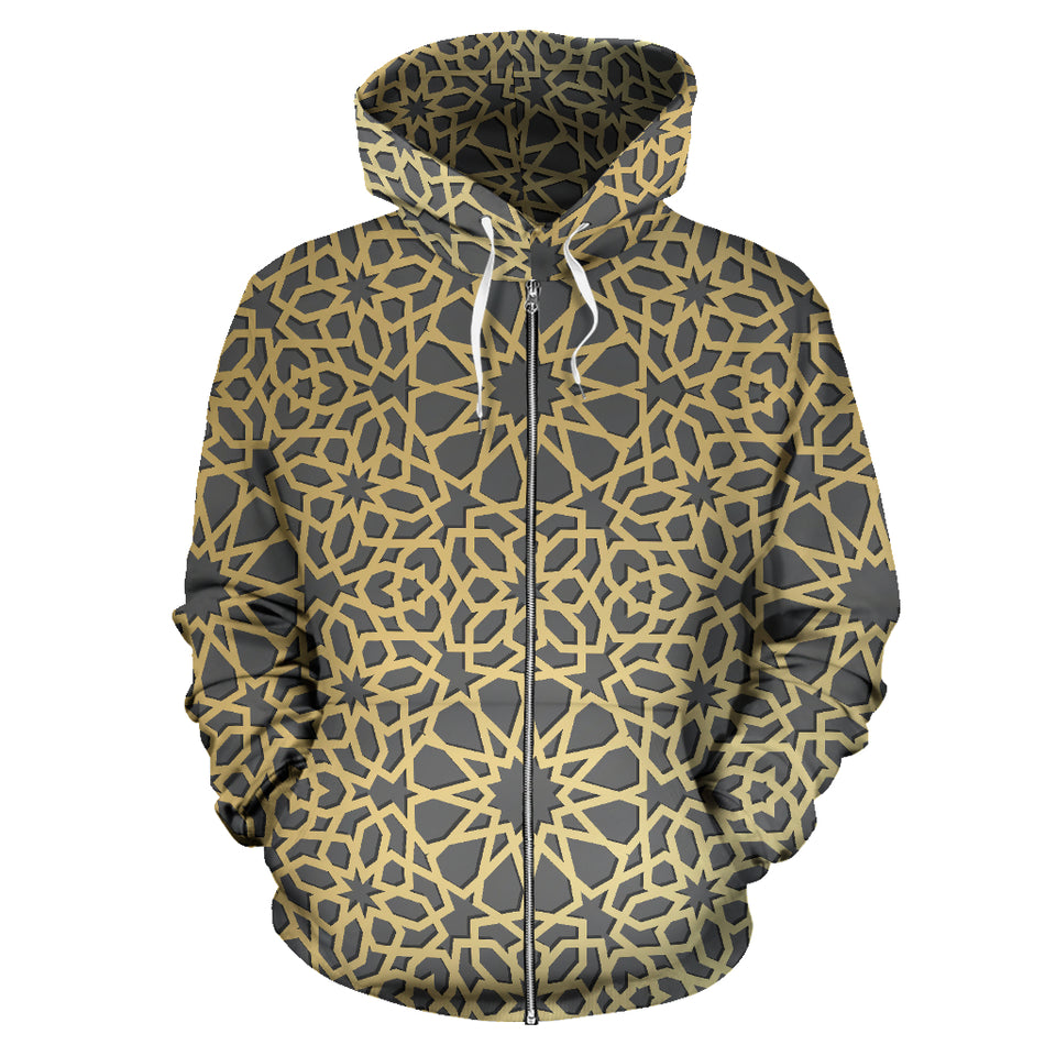 Arabic Star Gold Pattern Zip Up Hoodie