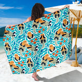 Cute Sea Otters Fishe Sea Urchin Pattern Sarong