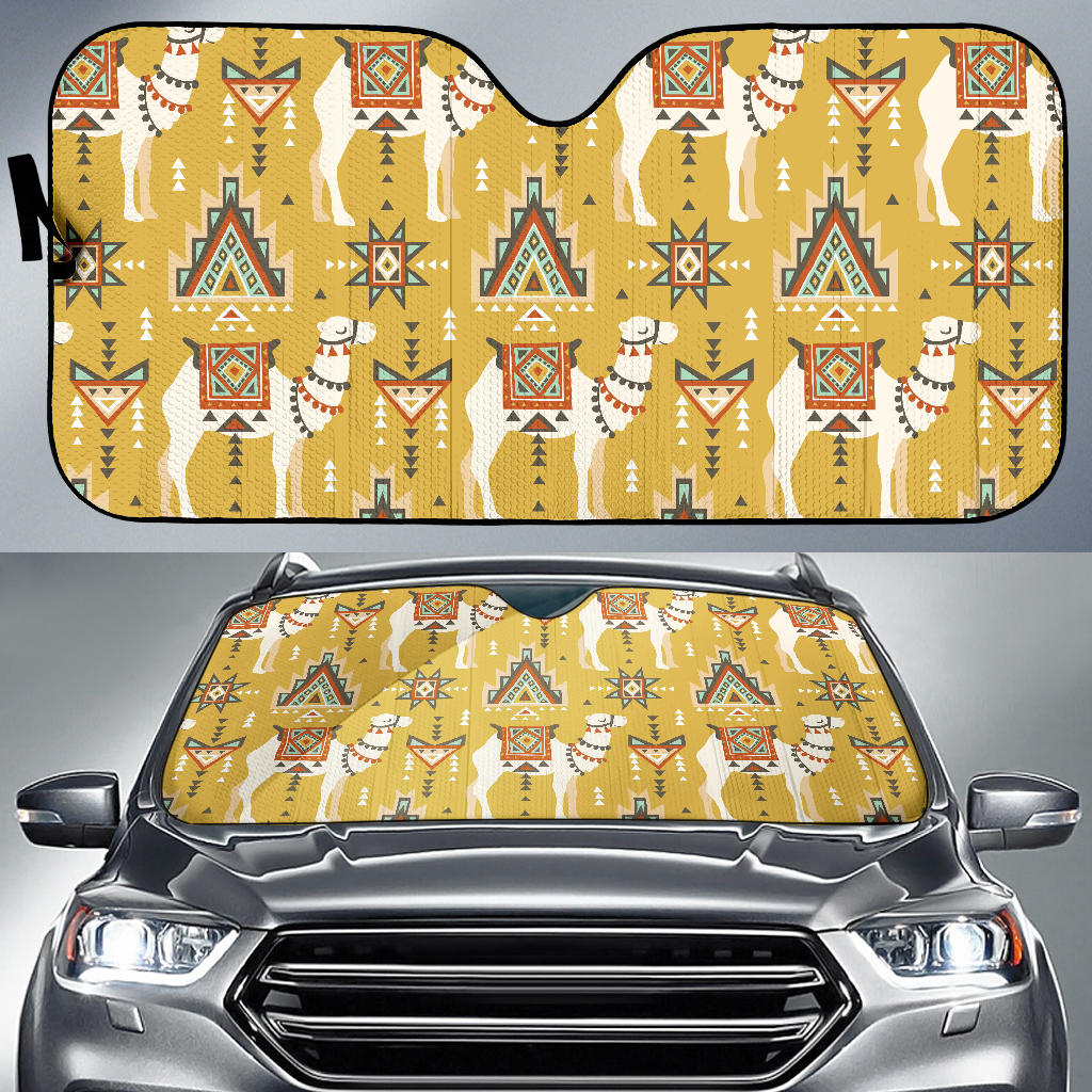 Camels Ethnic Motif Pattern Car Sun Shade