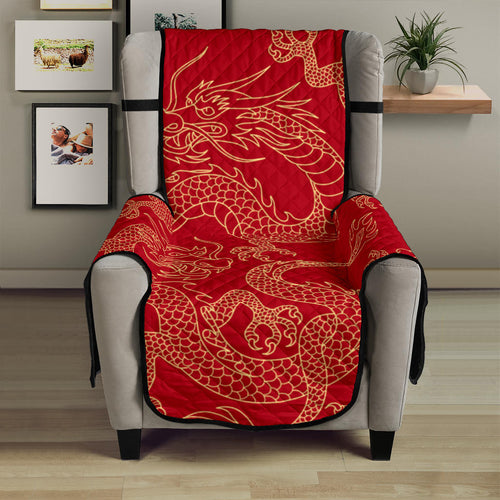 Gold dragons red background Chair Cover Protector