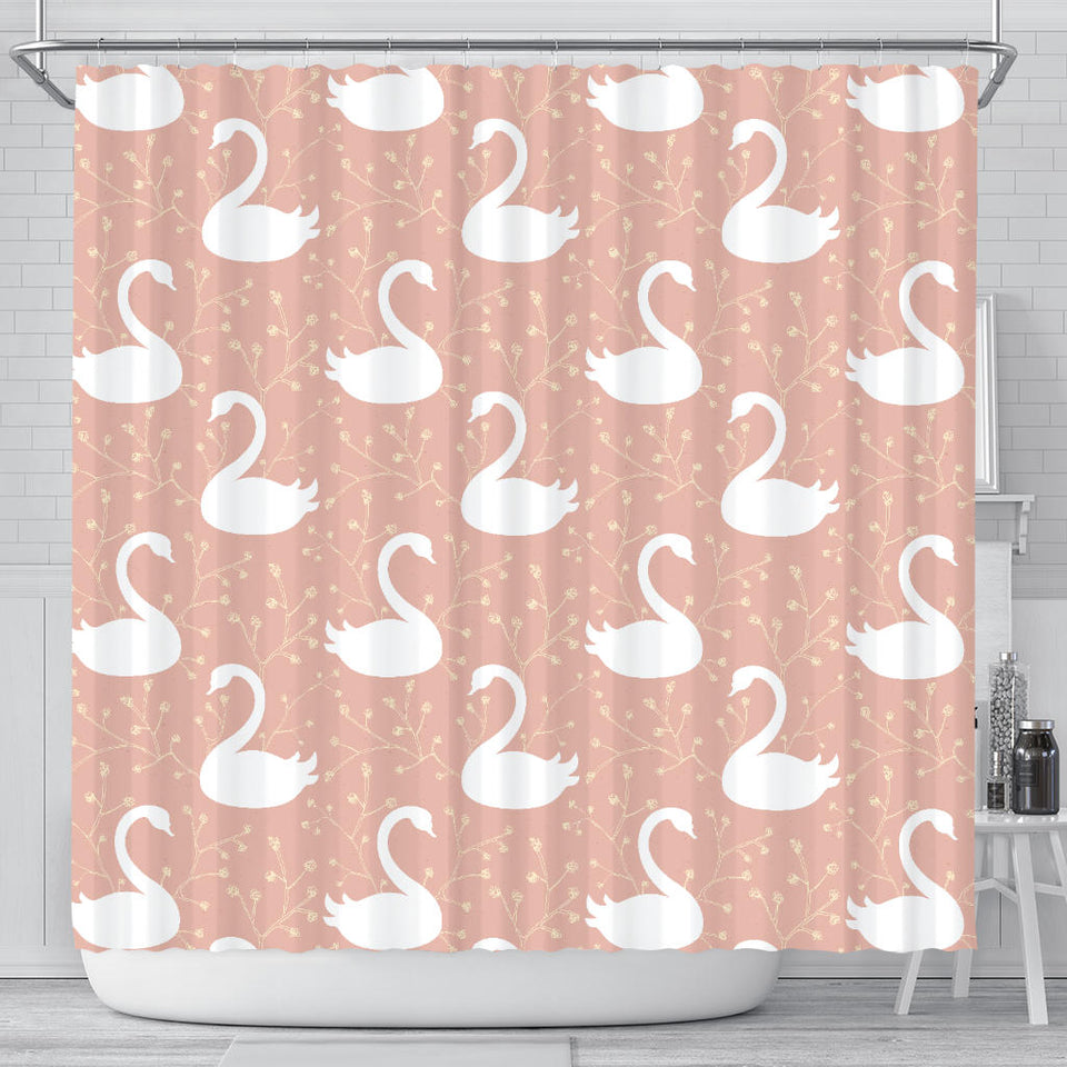 Swan Flower Light Pink Background Shower Curtain Fulfilled In US