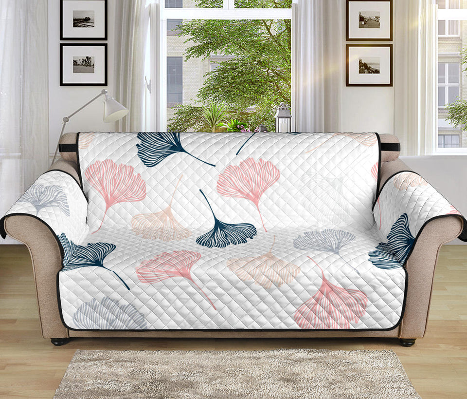 Black Gray Cream coral ginkgo leaves pattern Sofa Cover Protector