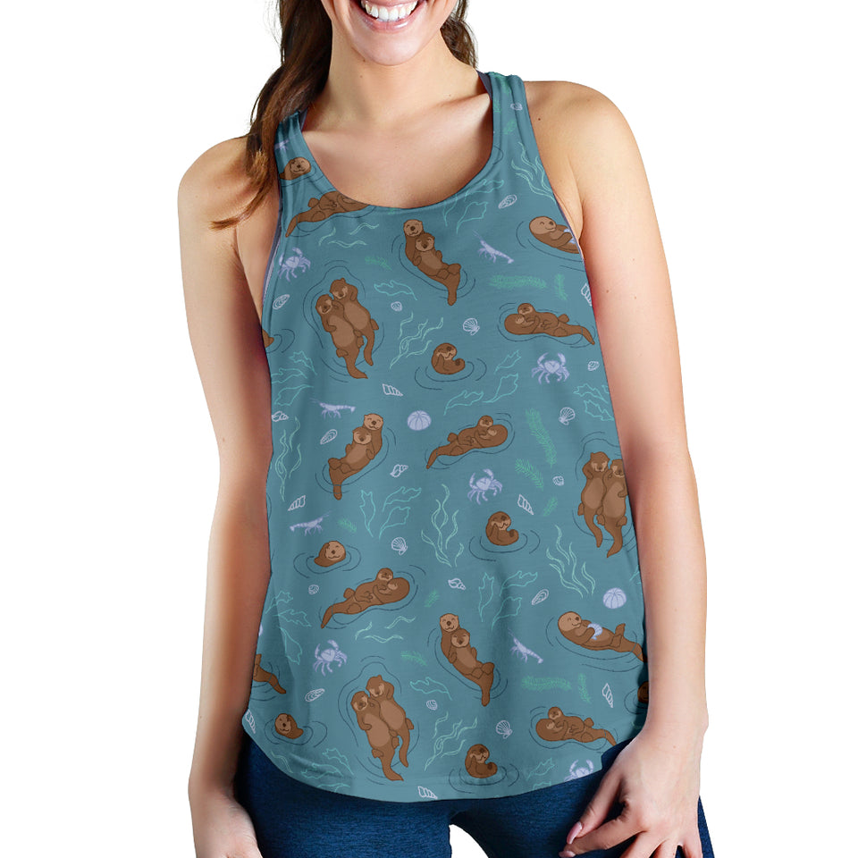 Sea otters pattern Women Racerback Tank Top