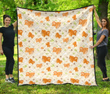 Cute Brown Pomeranian Paw Leave Bone Pattern Premium Quilt