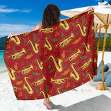 Saxophone Cornet Pattern Red Background Sarong