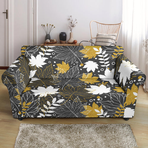 Beautiful Gold Autumn Maple Leaf Pattern Loveseat Couch Slipcover