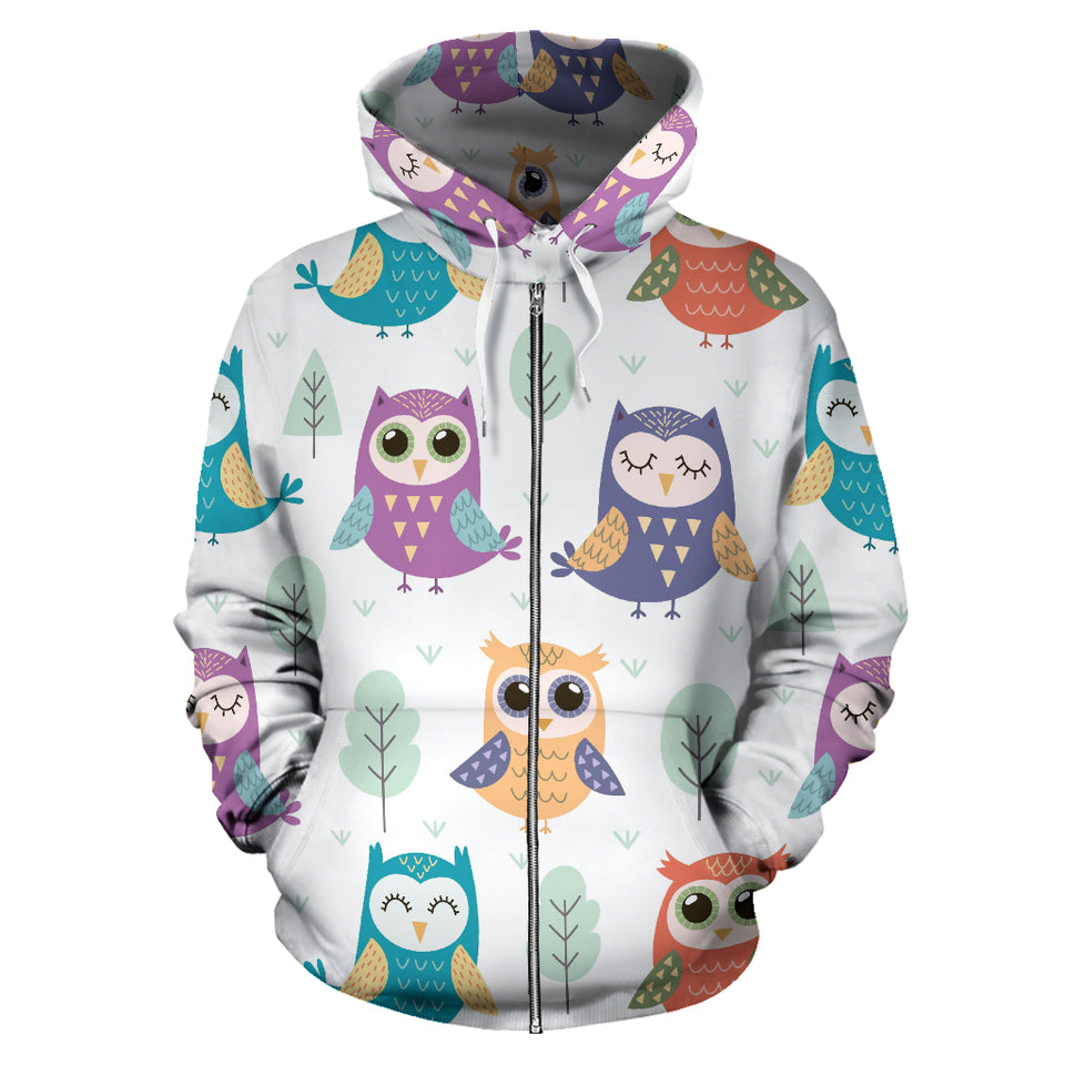 Cute Owl Pattern Zip Up Hoodie