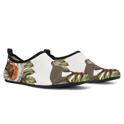 Monkey Red Hibiscus Flower Palm Leaves Floral Pattern Aqua Shoes