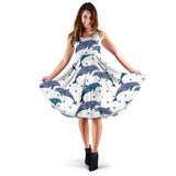 Dolphins Pattern Dotted Background Sleeveless Midi Dress