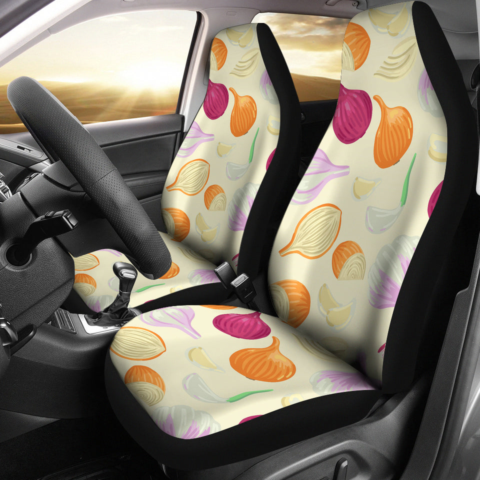 Onion Garlic White Red Pattern Universal Fit Car Seat Covers