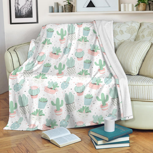Pastel Color Cactus Pattern Premium Blanket