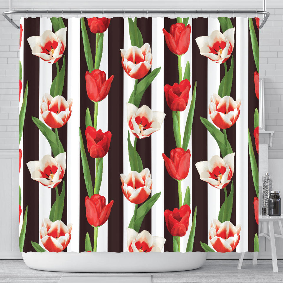 Red And White Tulips Pattern Shower Curtain Fulfilled In US