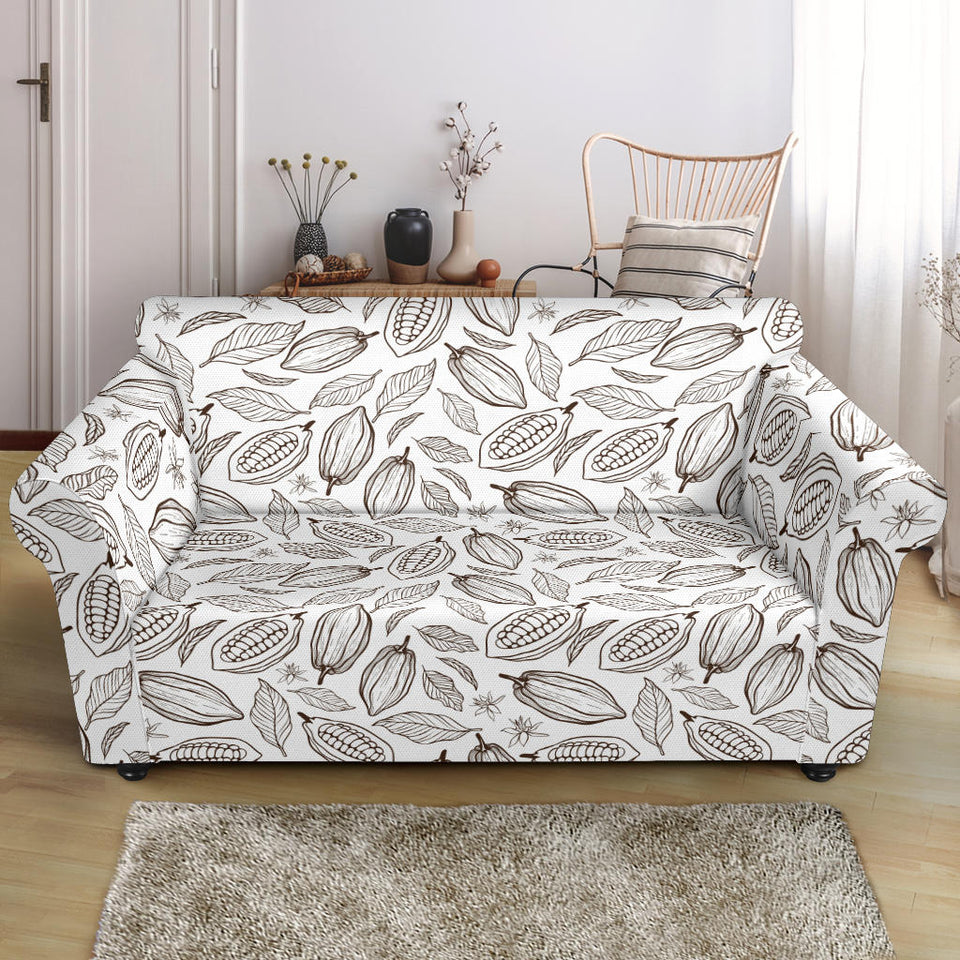 Cocoa Beans Leaves Pattern Loveseat Couch Slipcover